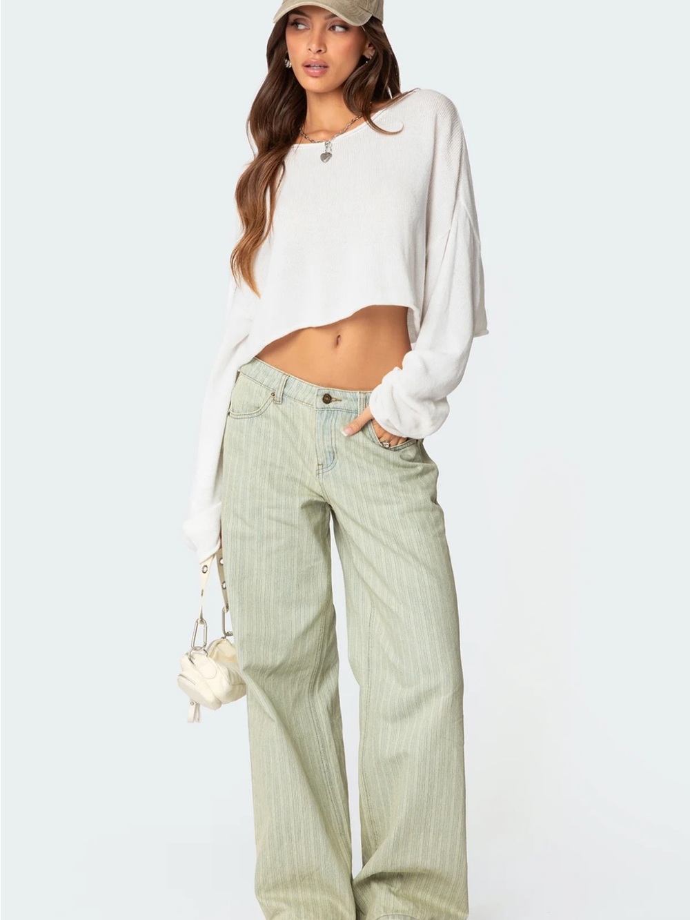 Edikted Light Blue Pinstripe Wide-Leg Jeans